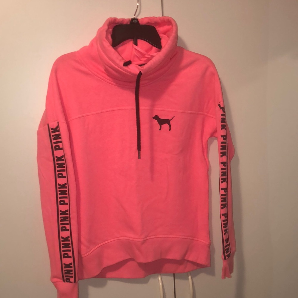 VS Victoria’s Secret PINK neon pink cowl neck logo sweatshirt XS
